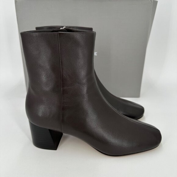 Everlane The Day Boot Dark Brown Leather size 7 Side Zip Ankle Bootie Square Toe - Picture 3 of 13